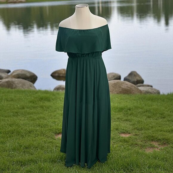 Baltic Born Green Off Shoulder Maxi Dress XXL Romantic Wedding Guest Boho - Picture 1 of 10